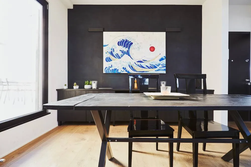 Dining room with Great Wave artwork